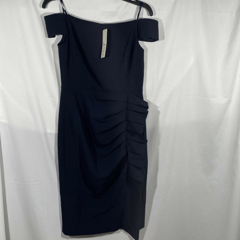 NWT Eliza J [ 4 ] Off‎ the Shoulder Pleat Ruched Dress in Navy Blue - Picture 6 of 12